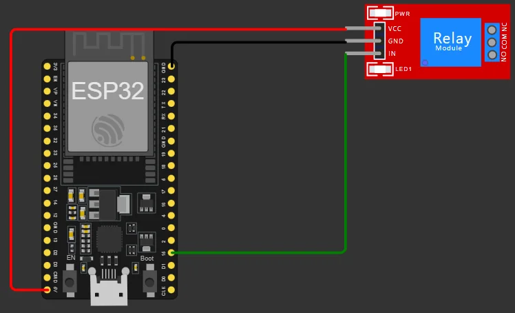 Wokwi simulation of the Relay circuit on an ESP32